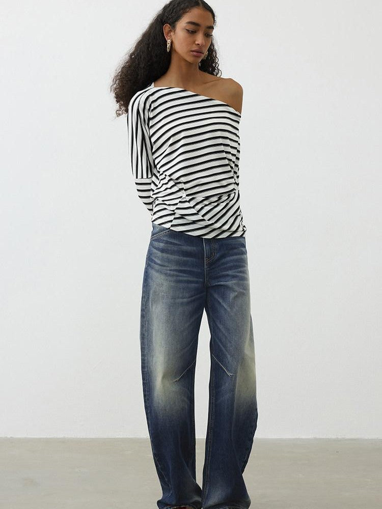 AFTADAWN Deep Blue Washed Relaxed Mid Low Rise Women&