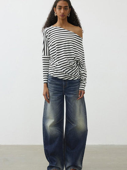 AFTADAWN Deep Blue Washed Relaxed Mid Low Rise Women&