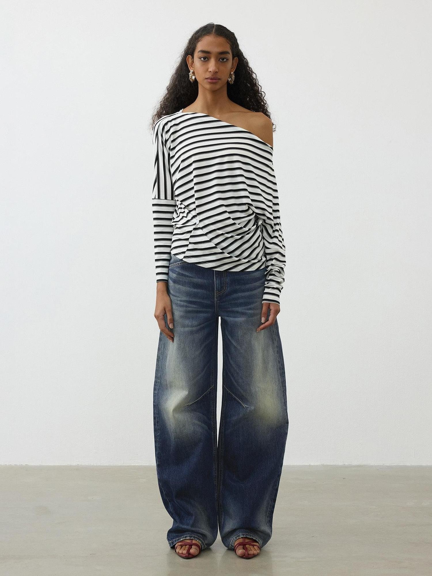 AFTADAWN Deep Blue Washed Relaxed Mid Low Rise Women&