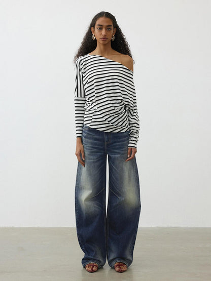 AFTADAWN Deep Blue Washed Relaxed Mid Low Rise Women&