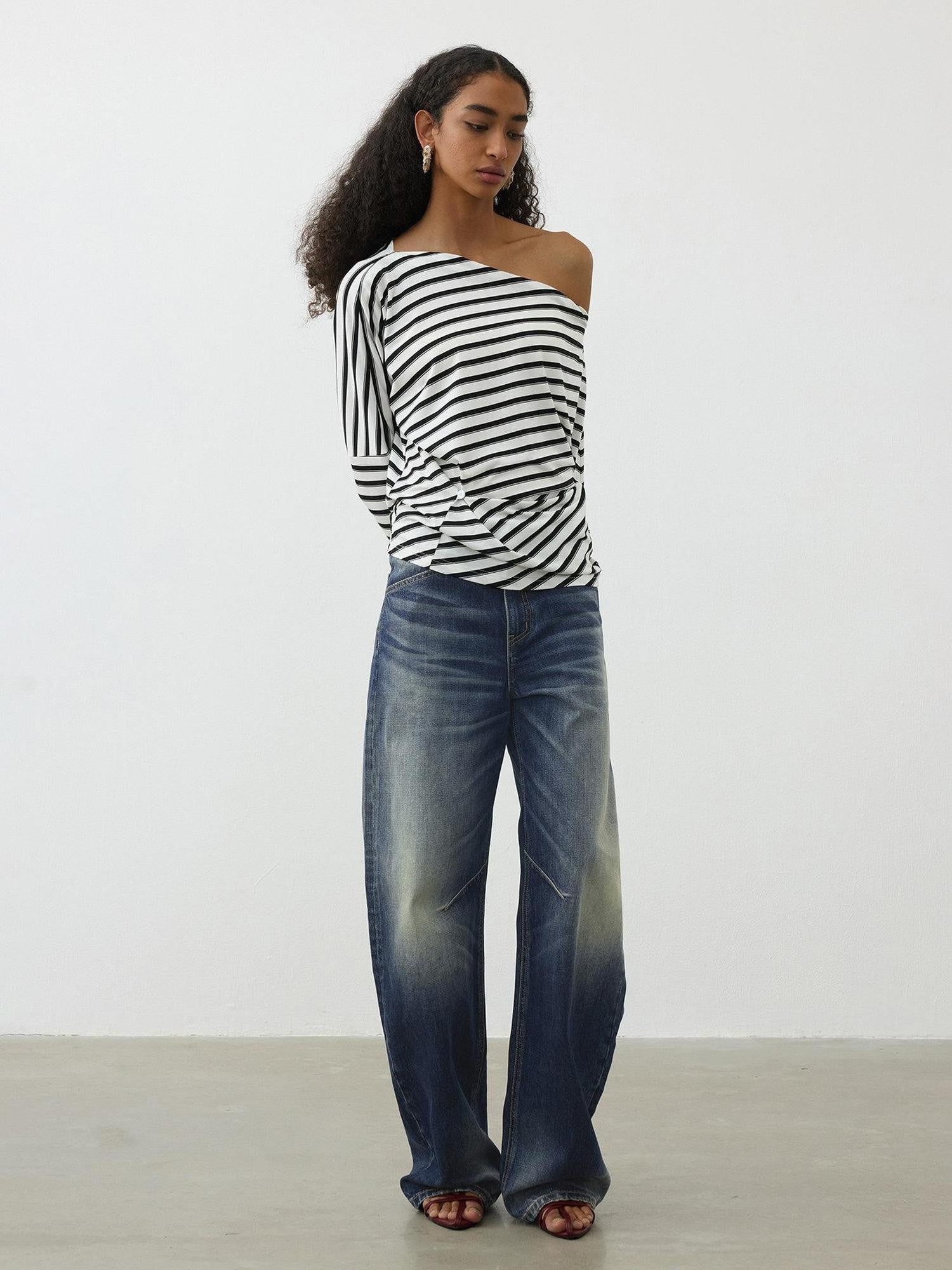 AFTADAWN Deep Blue Washed Relaxed Mid Low Rise Women&