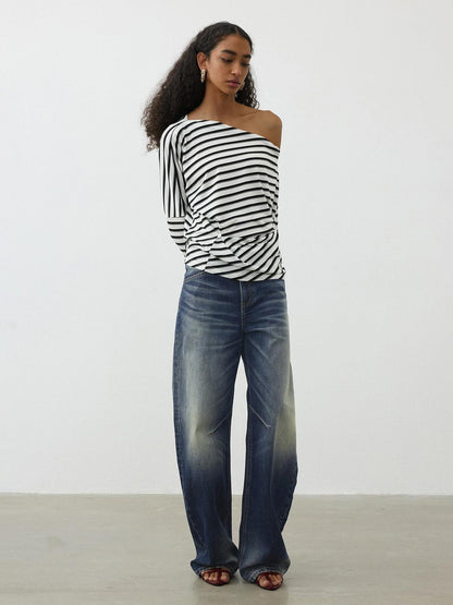 AFTADAWN Deep Blue Washed Relaxed Mid Low Rise Women&