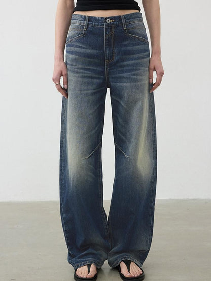 AFTADAWN Deep Blue Washed Relaxed Mid Low Rise Women&
