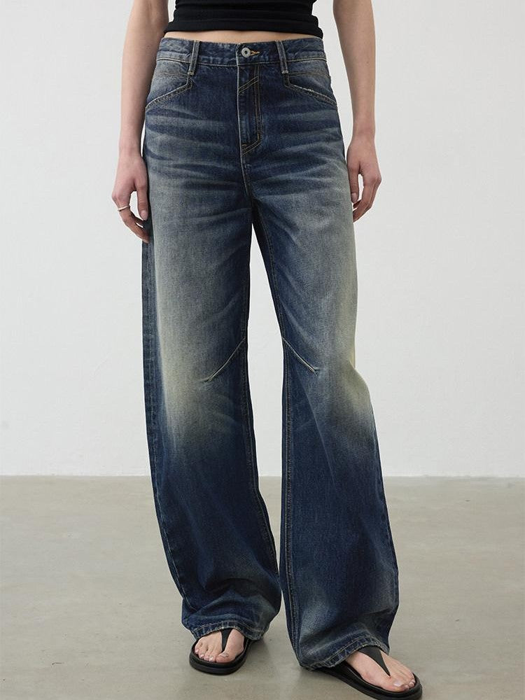 AFTADAWN Deep Blue Washed Relaxed Mid Low Rise Women&
