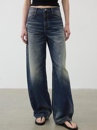 AFTADAWN Deep Blue Washed Relaxed Mid Low Rise Women&