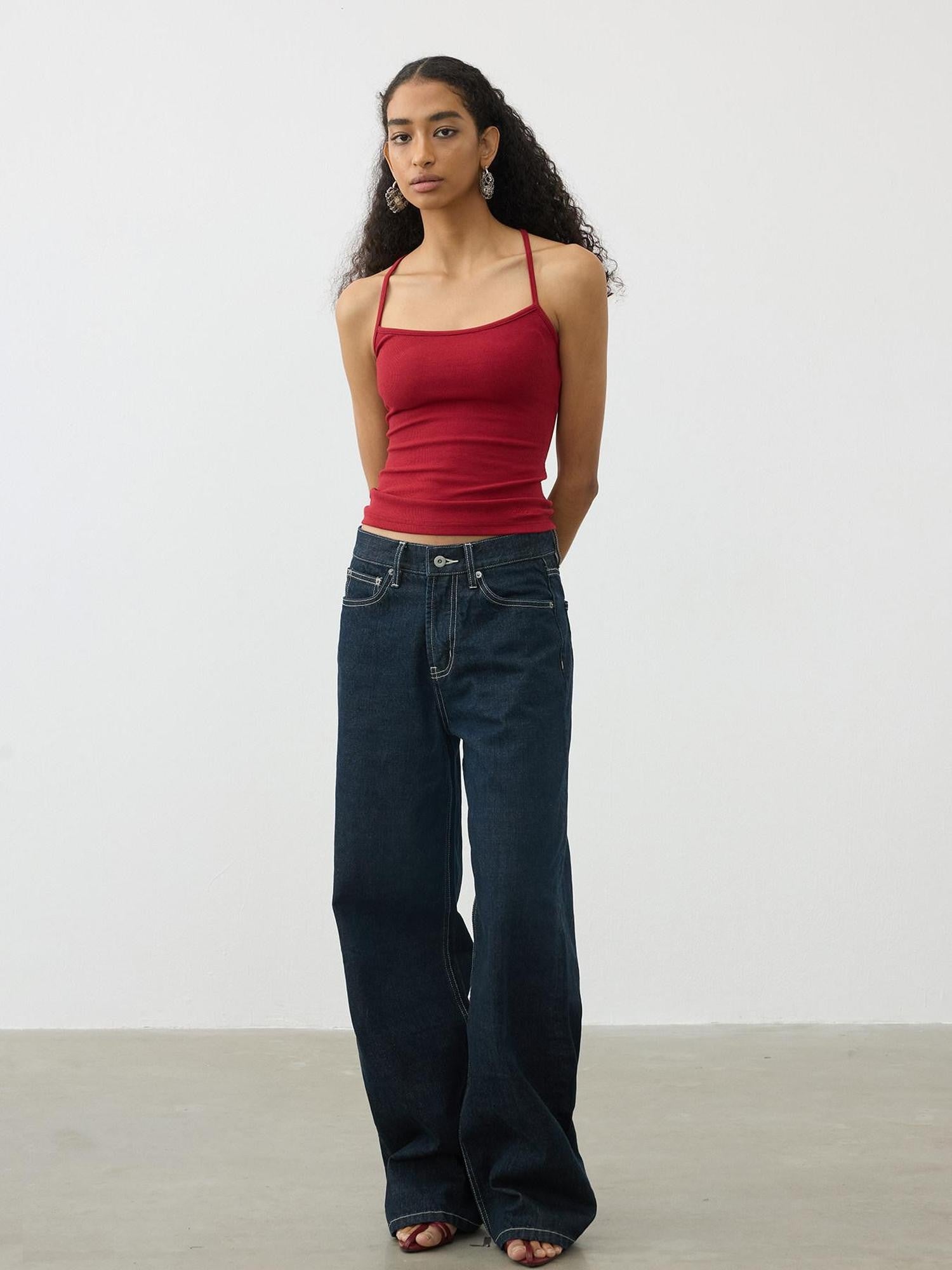 AFTADAWN Deep Indigo Embroidered Red Selvedge Vintage Women&