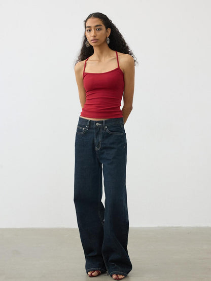AFTADAWN Deep Indigo Embroidered Red Selvedge Vintage Women&