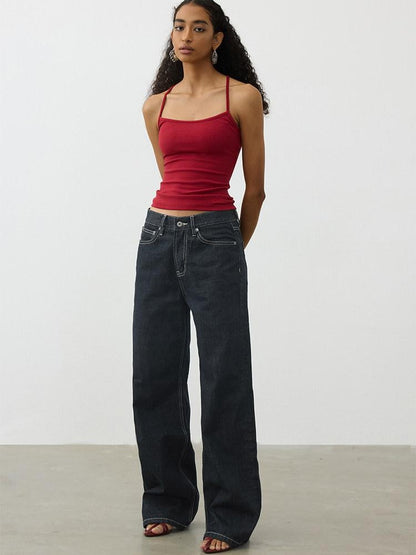 AFTADAWN Deep Indigo Embroidered Red Selvedge Vintage Women&