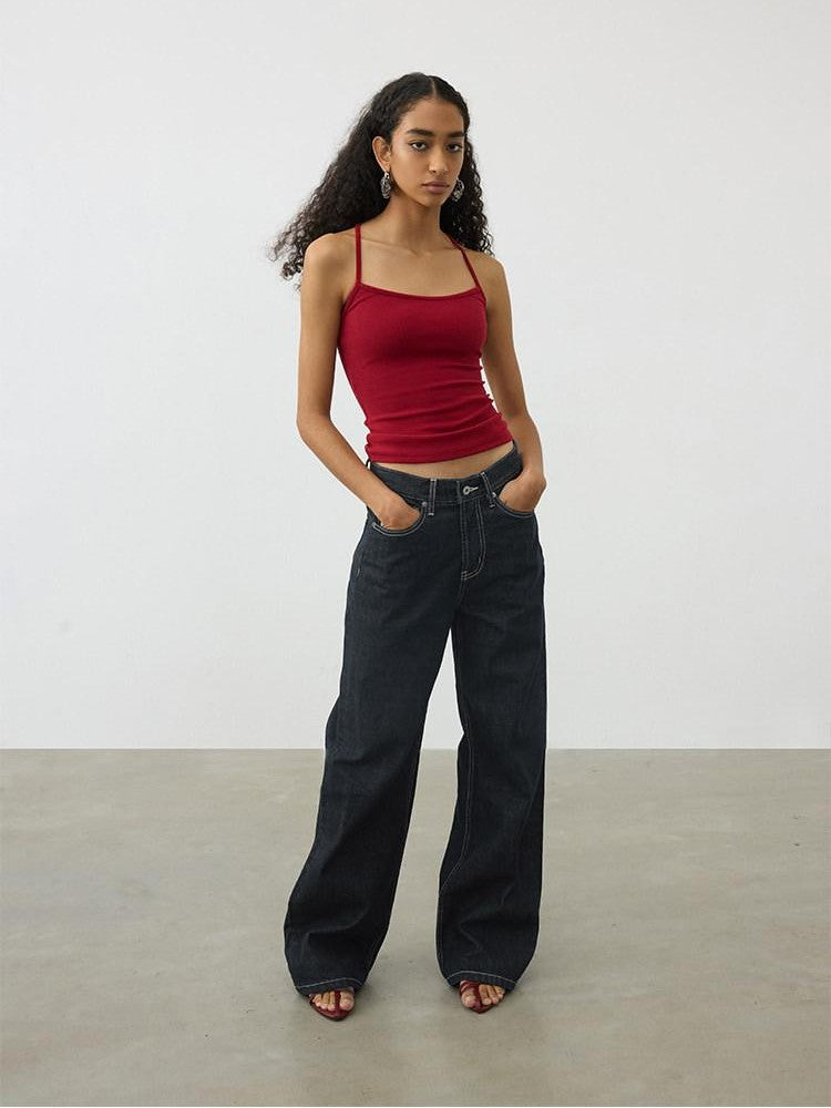 AFTADAWN Deep Indigo Embroidered Red Selvedge Vintage Women&