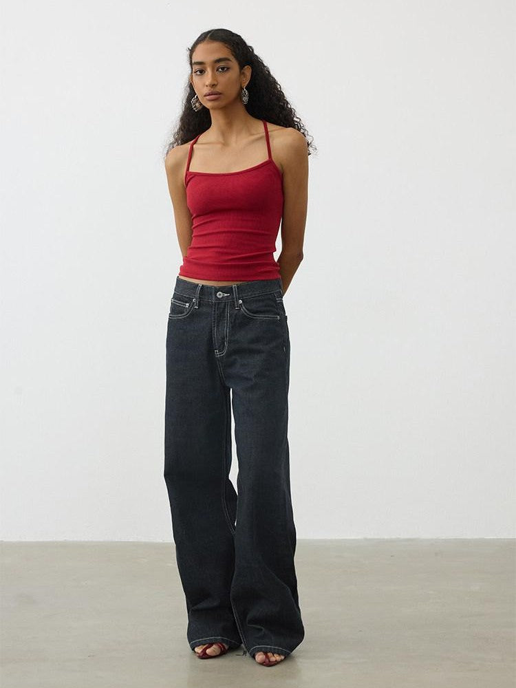 AFTADAWN Deep Indigo Embroidered Red Selvedge Vintage Women&