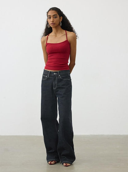 AFTADAWN Deep Indigo Embroidered Red Selvedge Vintage Women&