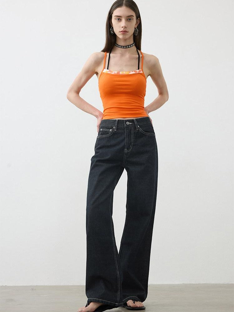 AFTADAWN Deep Indigo Embroidered Red Selvedge Vintage Women&