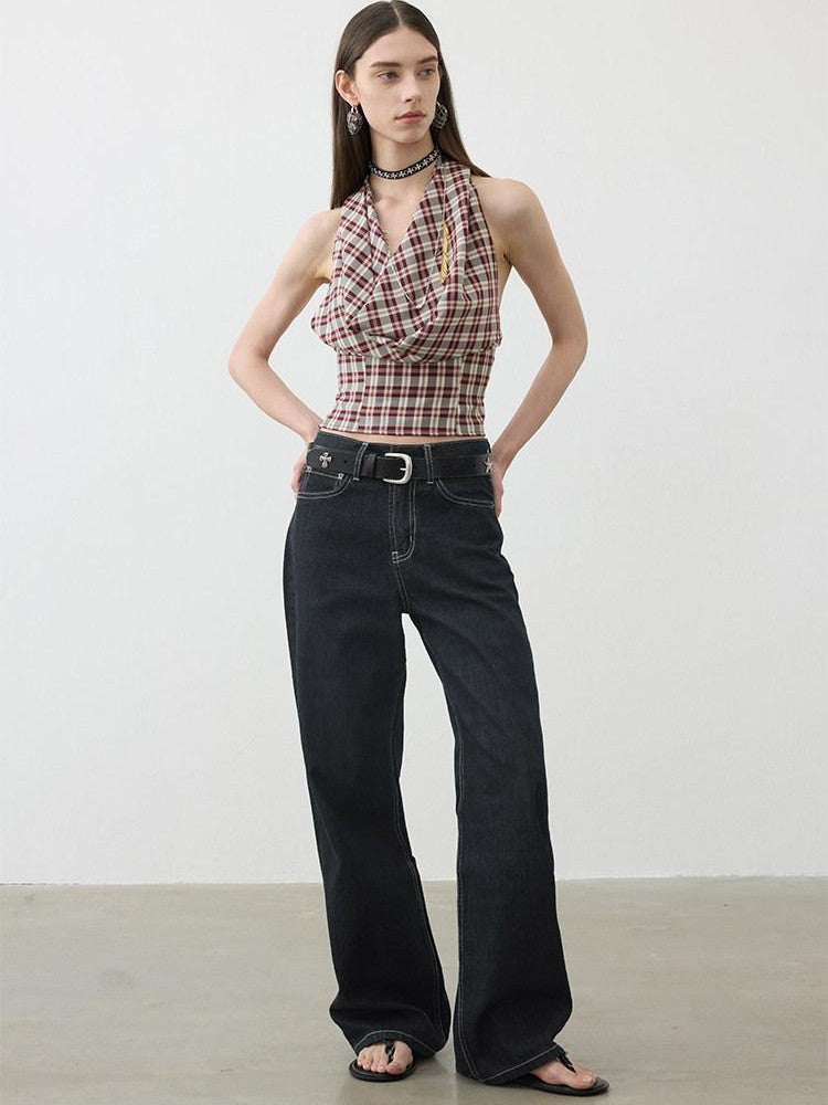 AFTADAWN Deep Indigo Embroidered Red Selvedge Vintage Women&