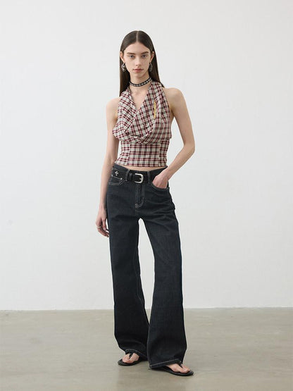AFTADAWN Deep Indigo Embroidered Red Selvedge Vintage Women&