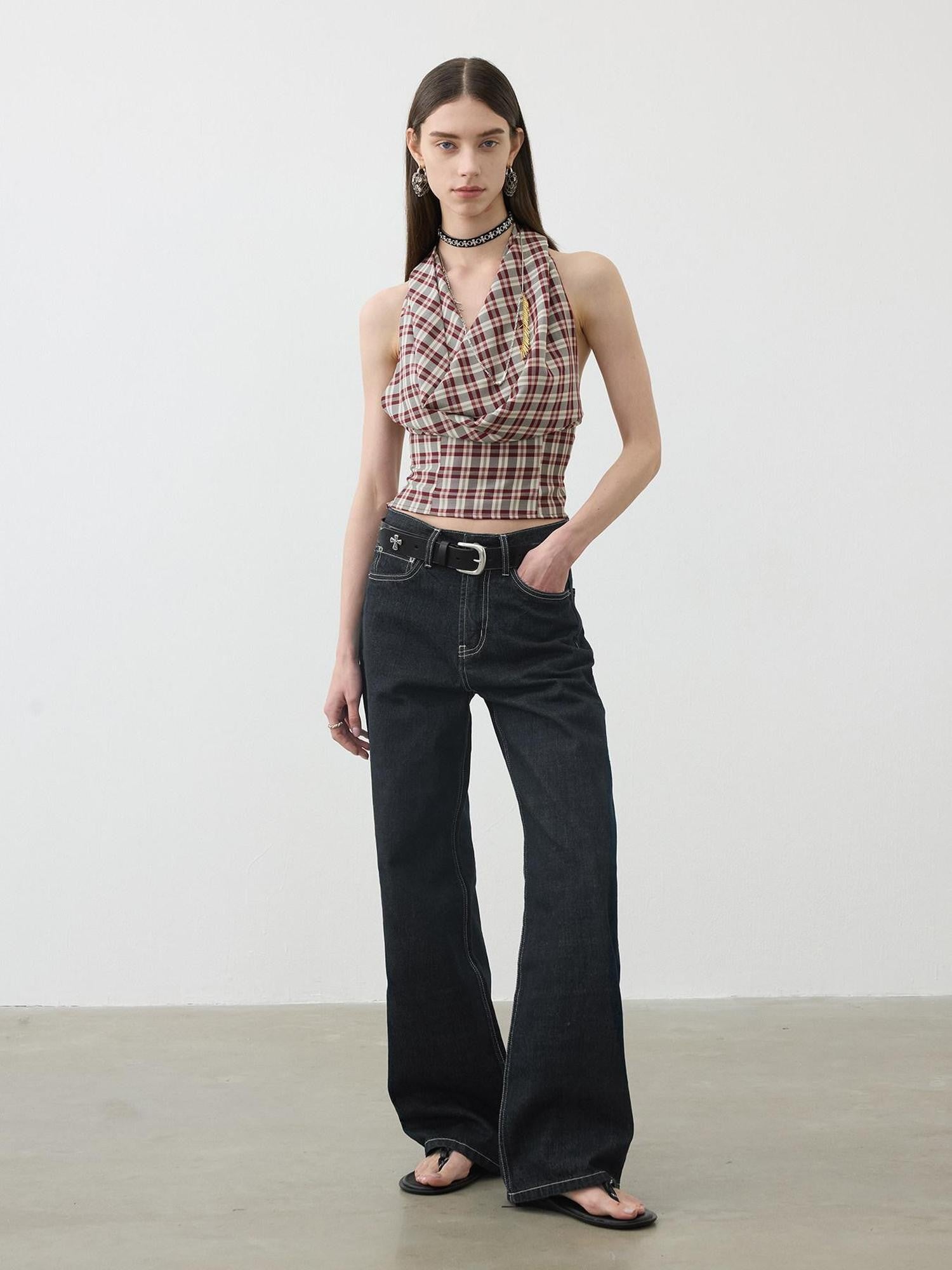AFTADAWN Deep Indigo Embroidered Red Selvedge Vintage Women&