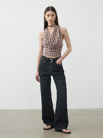 AFTADAWN Deep Indigo Embroidered Red Selvedge Vintage Women&