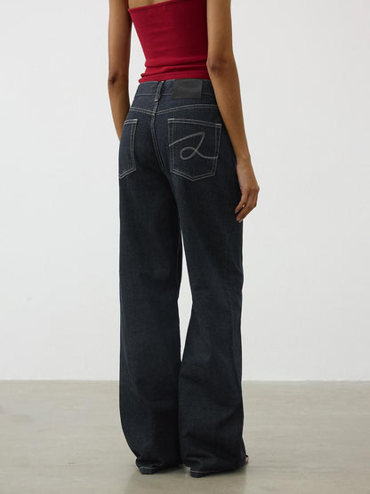AFTADAWN Deep Indigo Embroidered Red Selvedge Vintage Women&