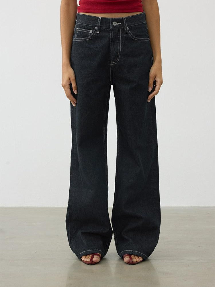 AFTADAWN Deep Indigo Embroidered Red Selvedge Vintage Women&