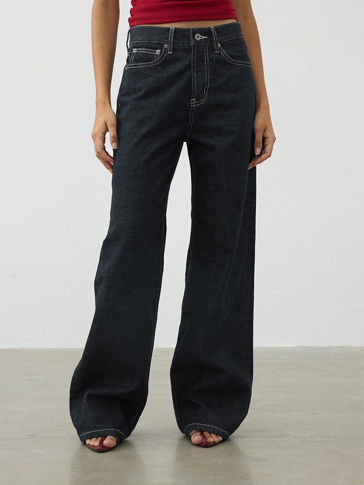 AFTADAWN Deep Indigo Embroidered Red Selvedge Vintage Women&