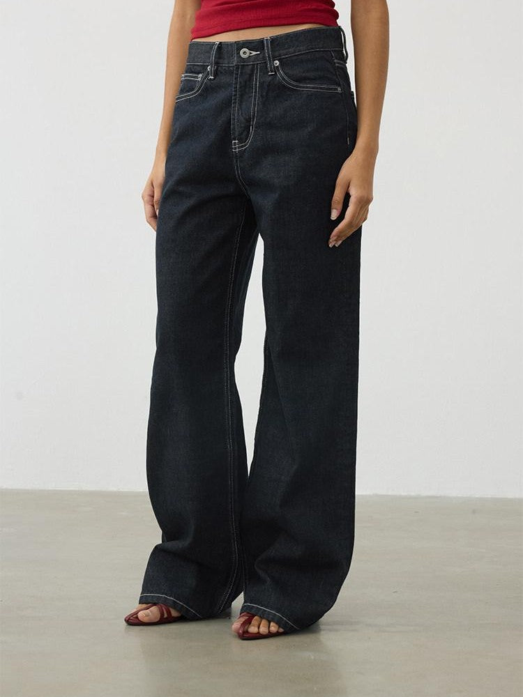 AFTADAWN Deep Indigo Embroidered Red Selvedge Vintage Women&