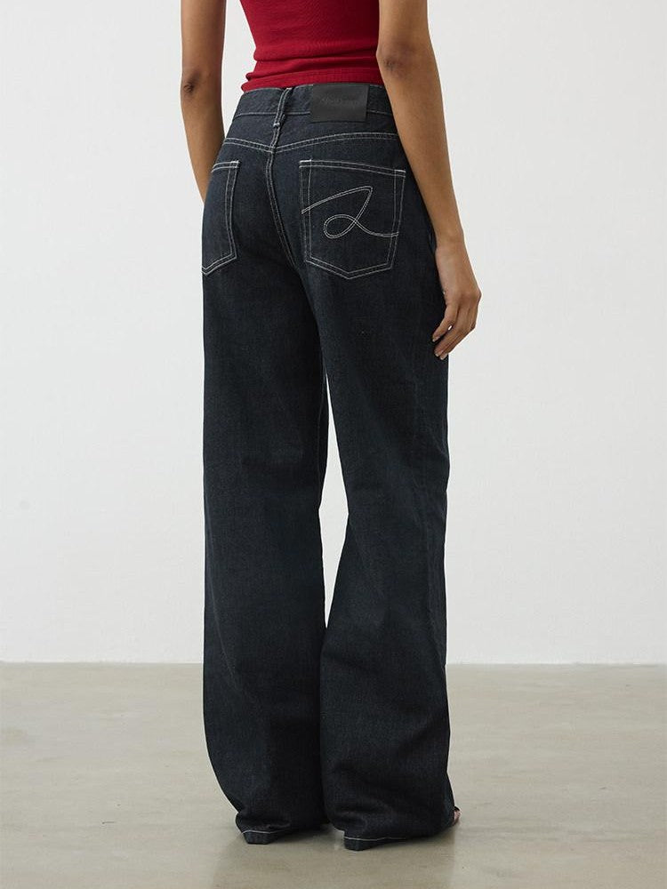AFTADAWN Deep Indigo Embroidered Red Selvedge Vintage Women&