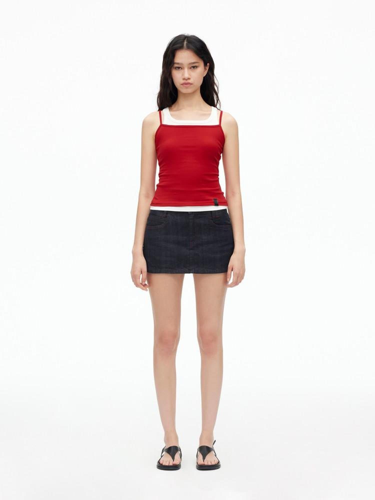 AFTADAWN Deep Indigo Red Contrast Topstitch Women&