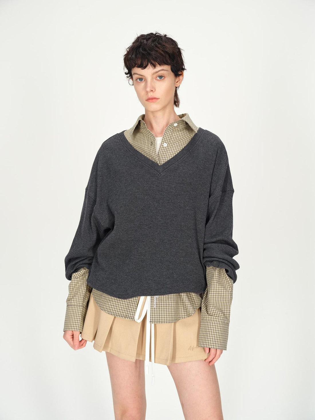 AFTADAWN Deep V-neck Layering Knit Sweater