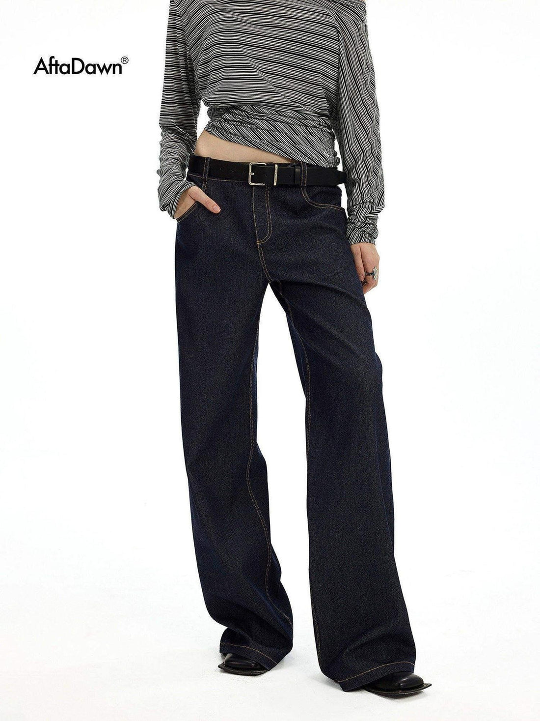 AFTADAWN Denim Blue Back Pocket Logo Embroidery Women&