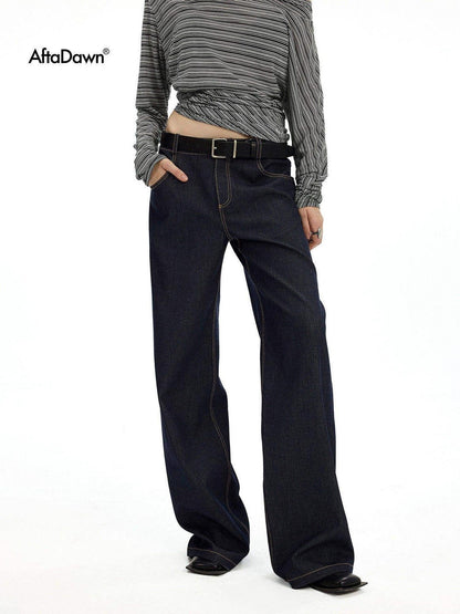 AFTADAWN Denim Blue Back Pocket Logo Embroidery Women&