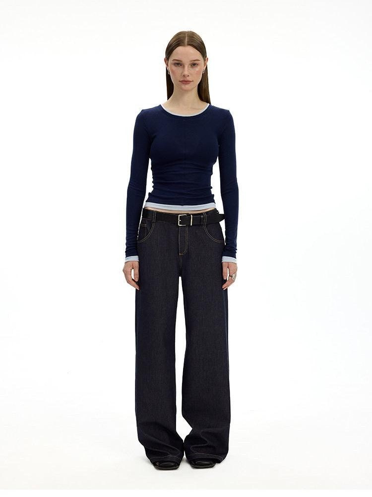 AFTADAWN Denim Blue Back Pocket Logo Embroidery Women&