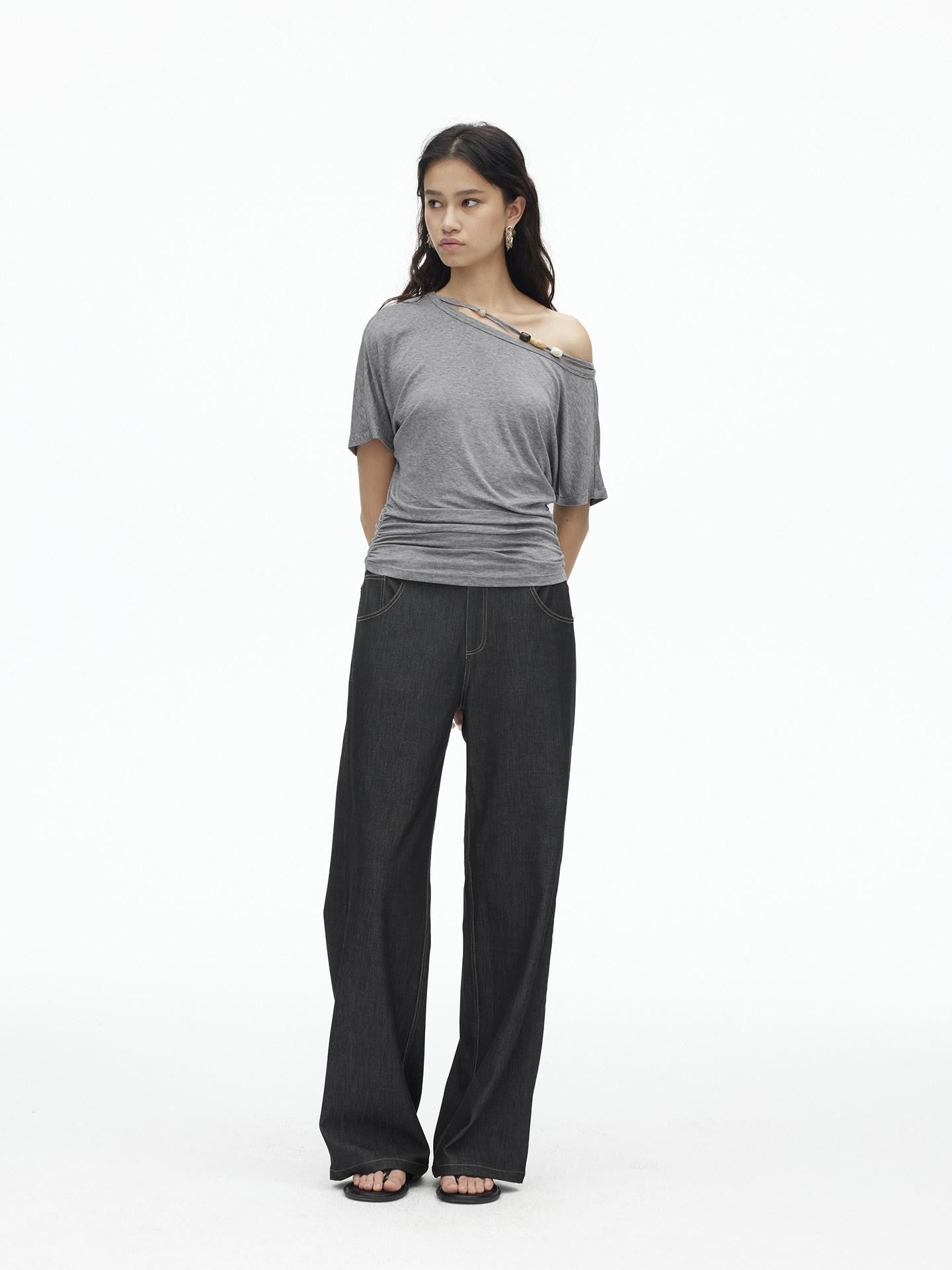 AFTADAWN Denim Blue Back Pocket Logo Embroidery Women&