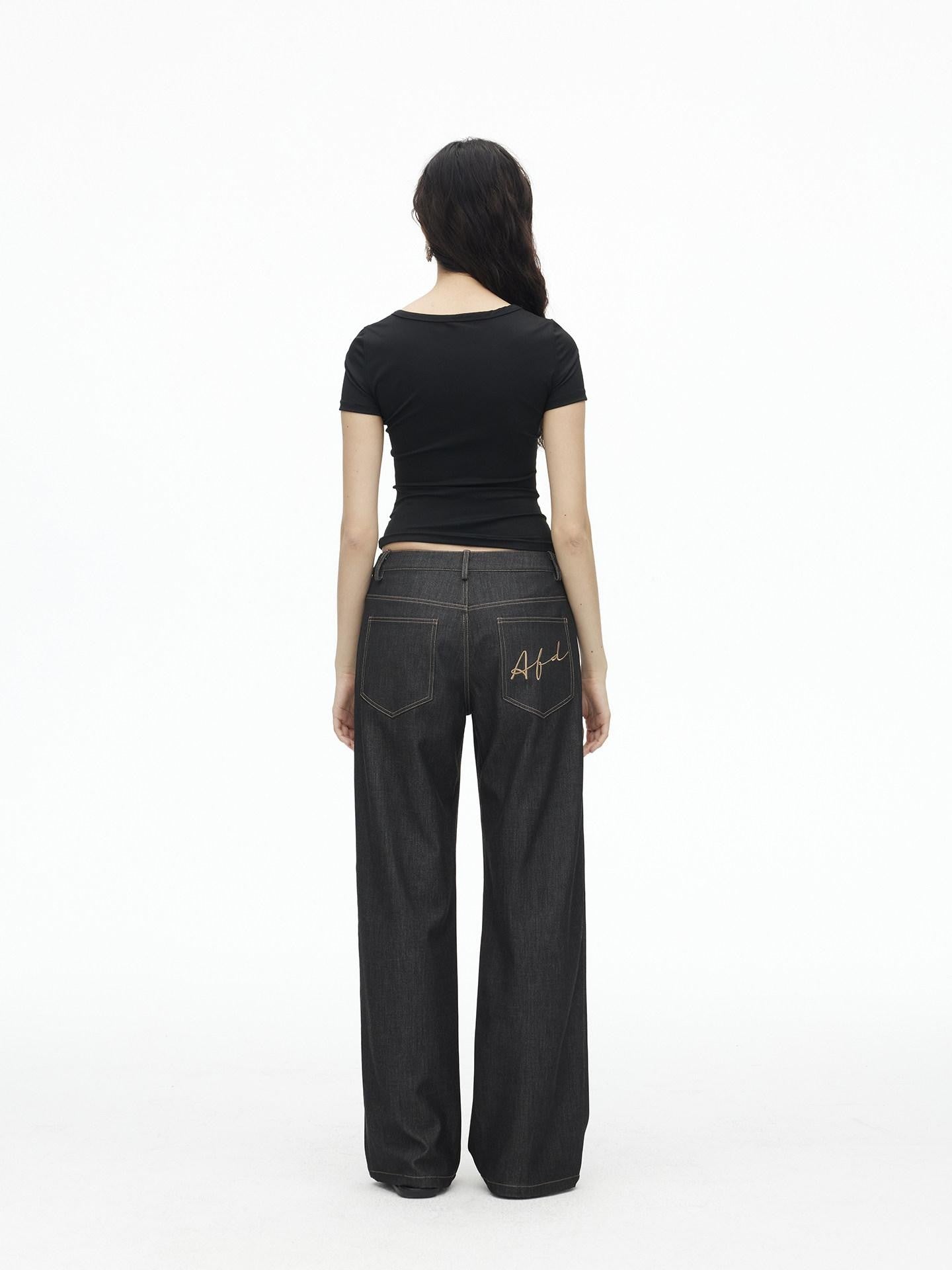 AFTADAWN Denim Blue Back Pocket Logo Embroidery Women&