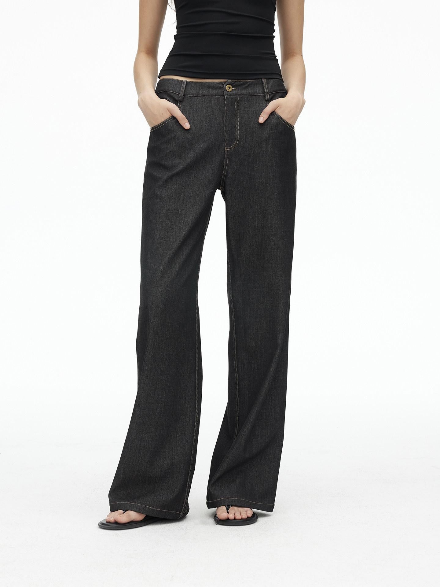 AFTADAWN Denim Blue Back Pocket Logo Embroidery Women&