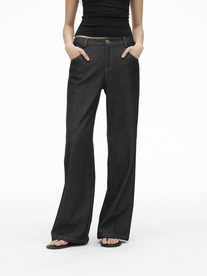 AFTADAWN Denim Blue Back Pocket Logo Embroidery Women&