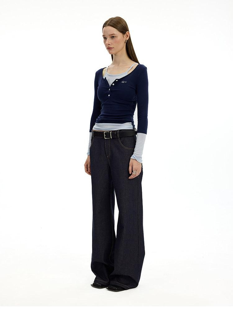 AFTADAWN Denim Blue Back Pocket Logo Embroidery Women&