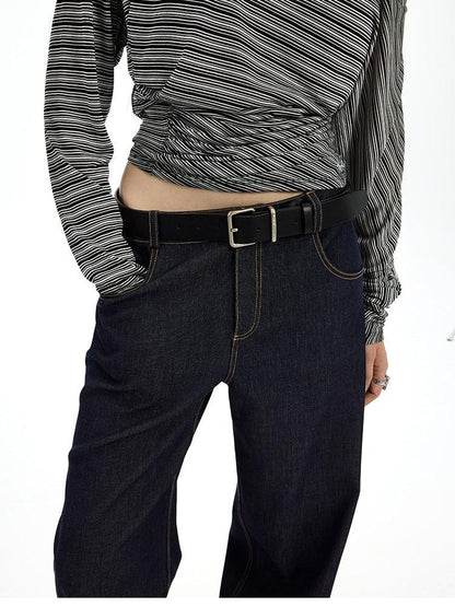 AFTADAWN Denim Blue Back Pocket Logo Embroidery Women&