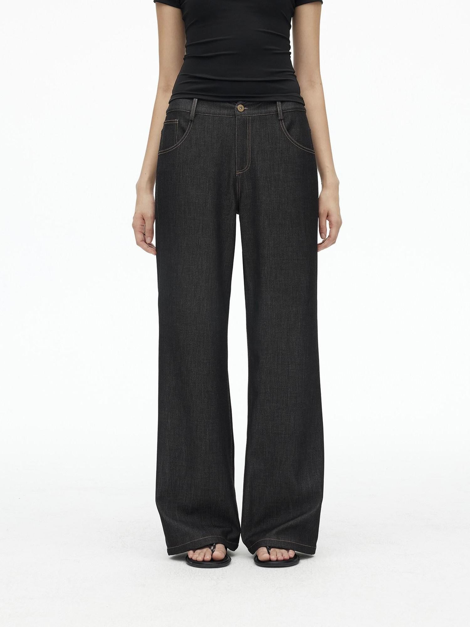 AFTADAWN Denim Blue Back Pocket Logo Embroidery Women&