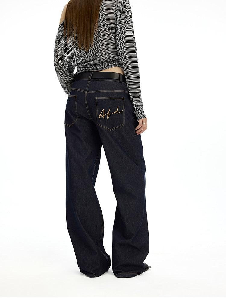 AFTADAWN Denim Blue Back Pocket Logo Embroidery Women&