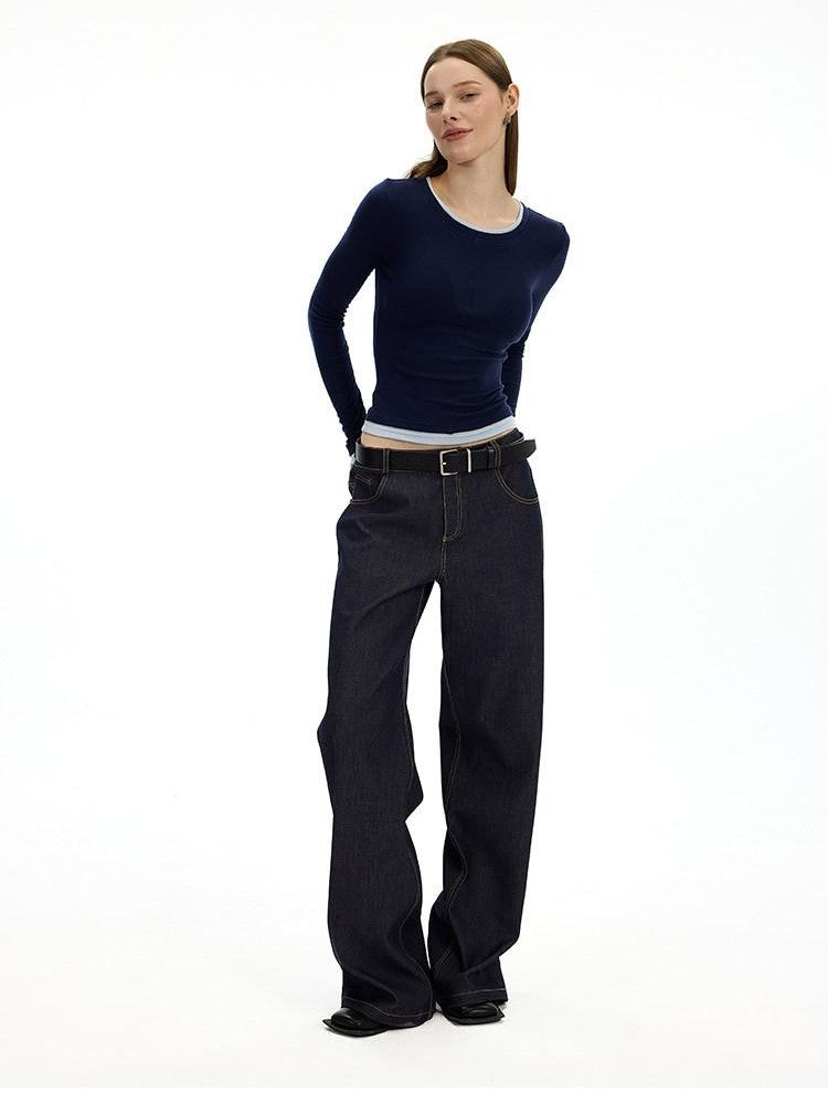 AFTADAWN Denim Blue Back Pocket Logo Embroidery Women&