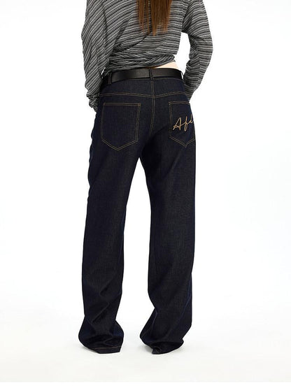 AFTADAWN Denim Blue Back Pocket Logo Embroidery Women&