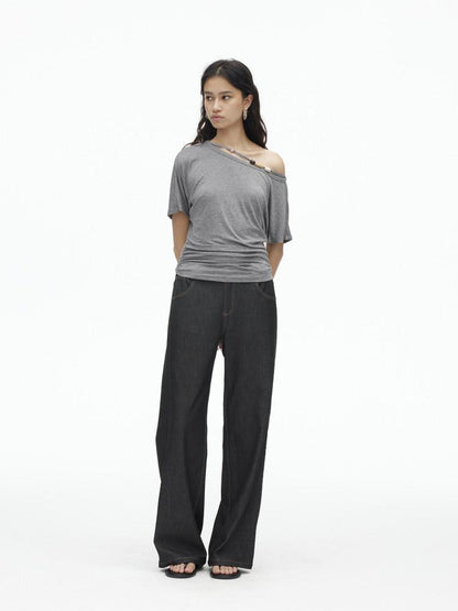 AFTADAWN Denim Blue Back Pocket Logo Embroidery Women&