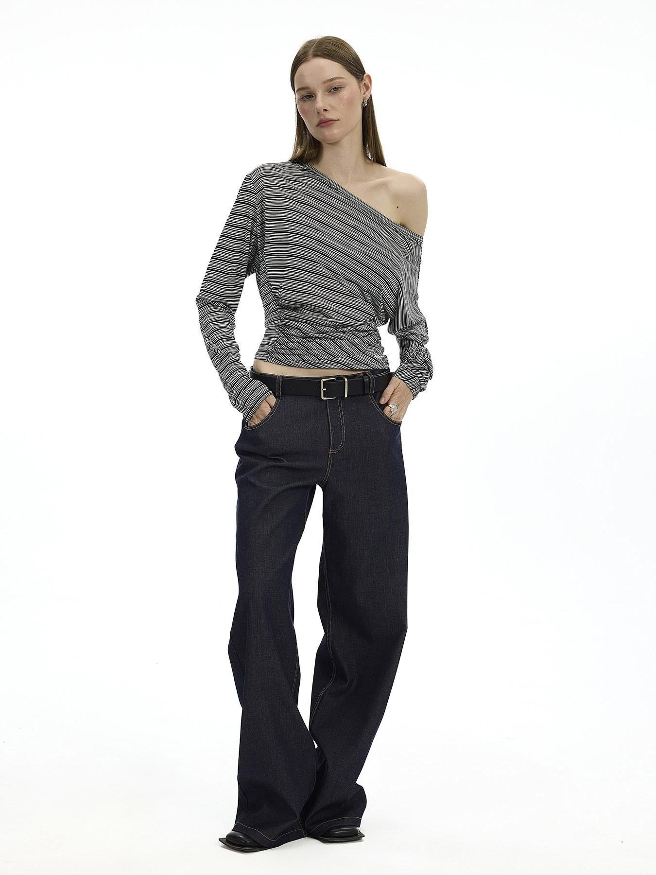 AFTADAWN Denim Blue Back Pocket Logo Embroidery Women&