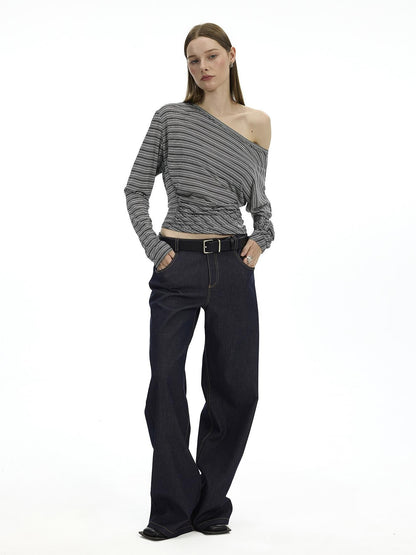 AFTADAWN Denim Blue Back Pocket Logo Embroidery Women&