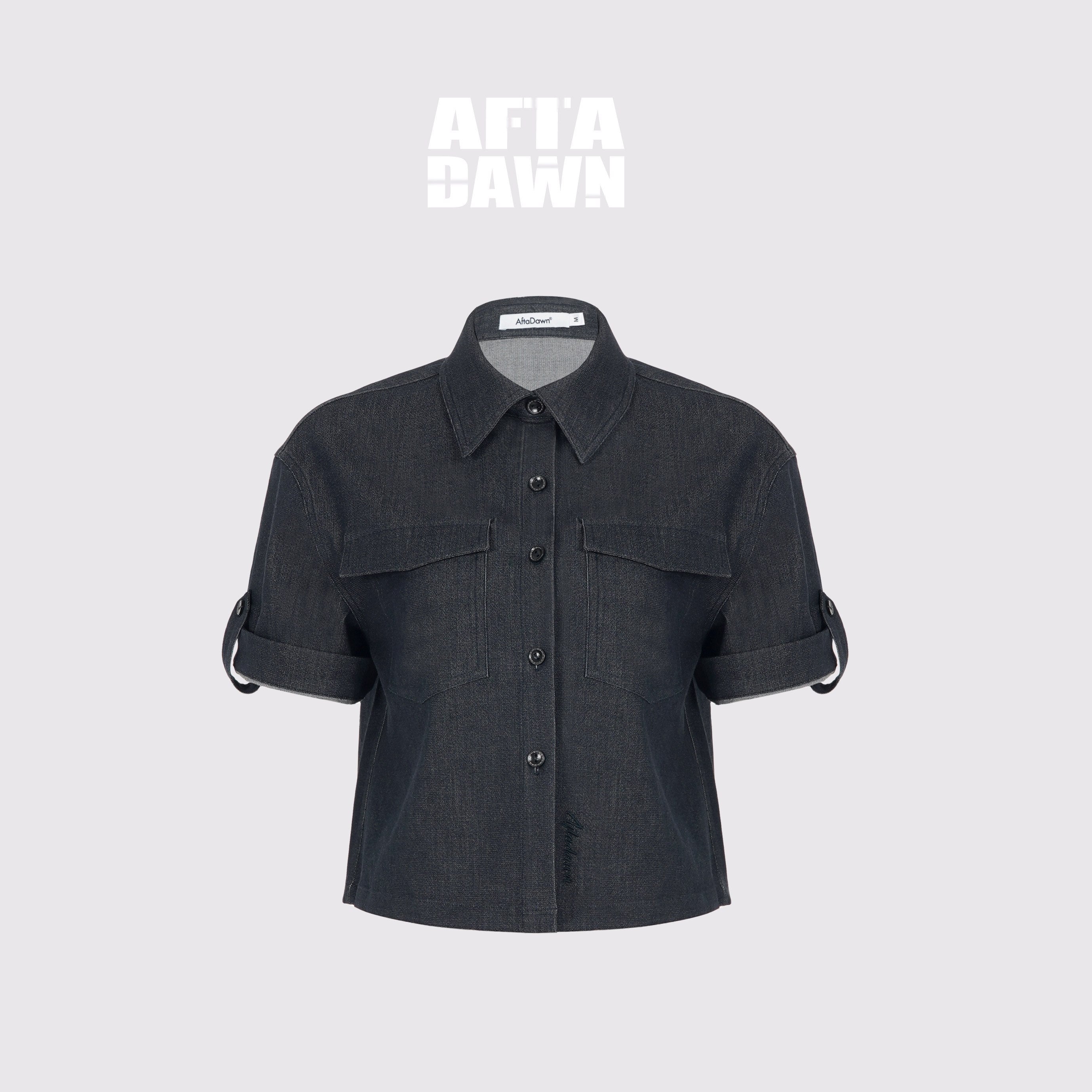 AFTADAWN_Denim_Utility_Patch_Pocket_Loose_Short_Sleeve_Women&