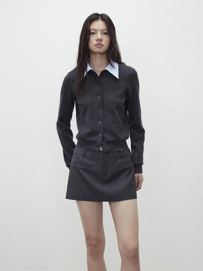 Detachable Collar Wool Blend Textured Long Sleeve Knit Top