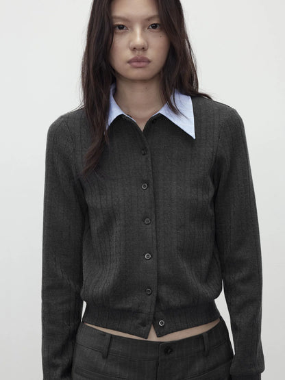 Detachable Collar Wool Blend Textured Long Sleeve Knit Top