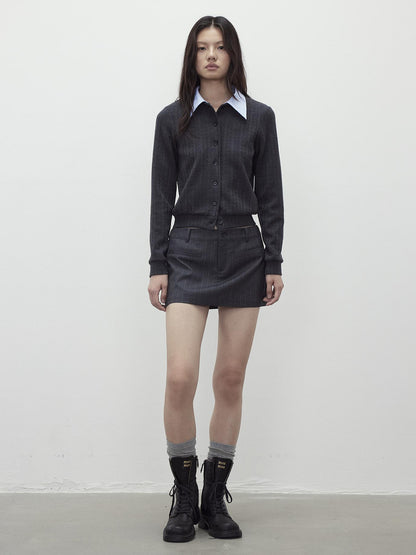 AFTADAWN Detachable Collar Wool Blend Textured Long Sleeve Knit Top