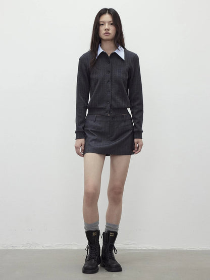 Detachable Collar Wool Blend Textured Long Sleeve Knit Top