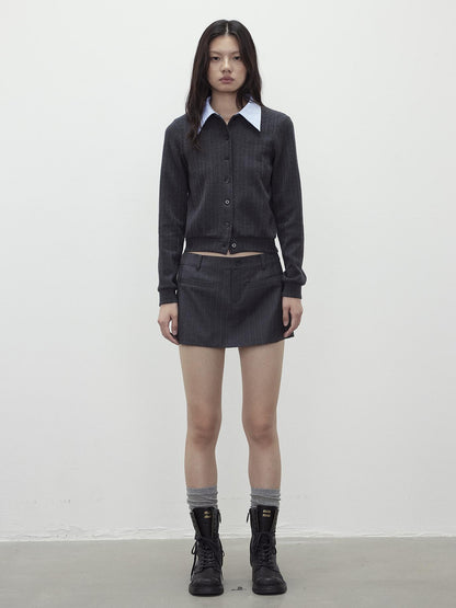 AFTADAWN Detachable Collar Wool Blend Textured Long Sleeve Knit Top