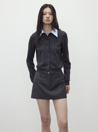 AFTADAWN Detachable Collar Wool Blend Textured Long Sleeve Knit Top